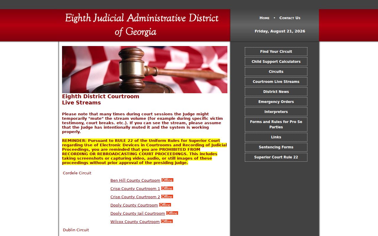 Dodge County court dates Eighth District courtroom stream context